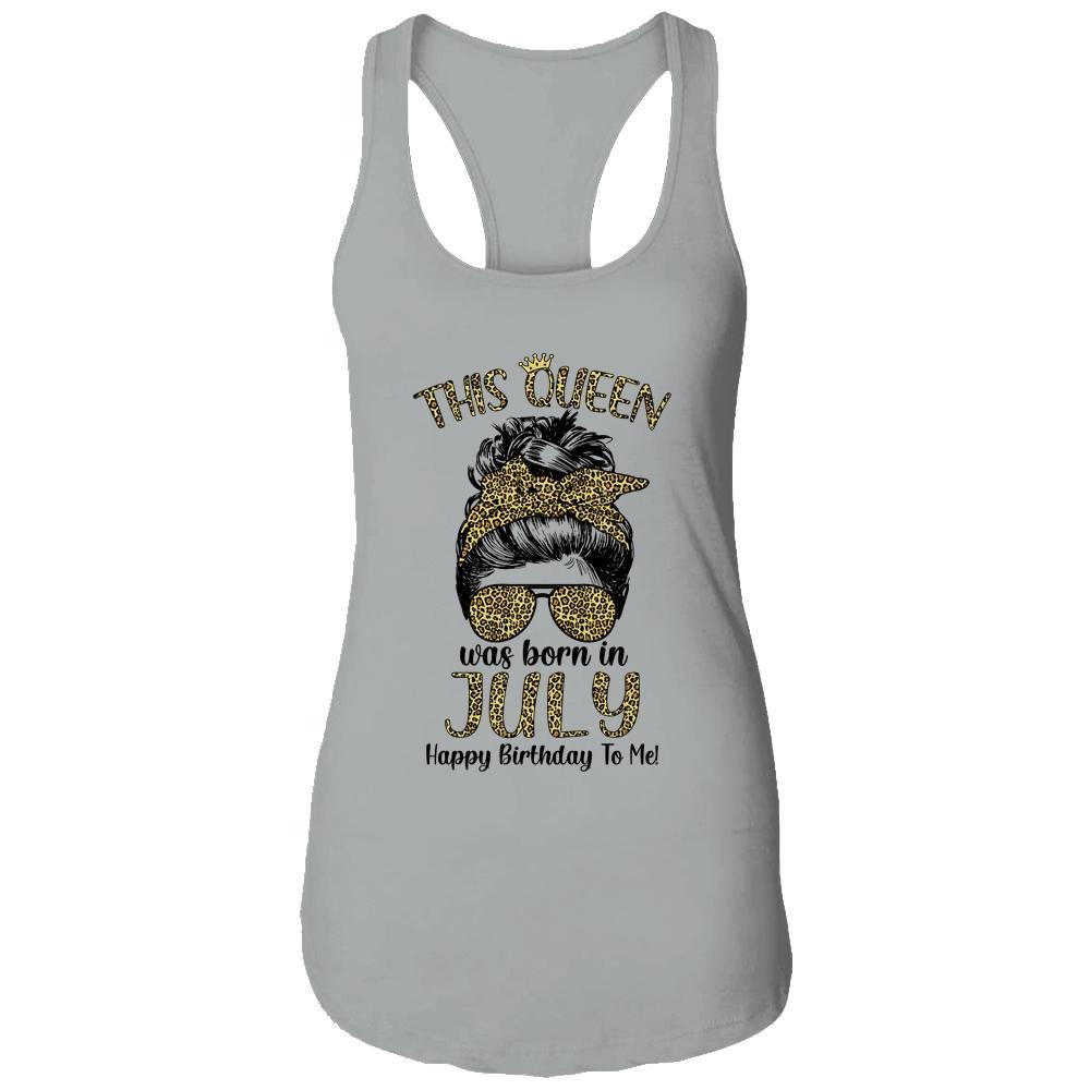 This Queen Was Born In July Happy Birthday To Me Leopard-T-Shirt & Tank Top-Women's Ideal Racerback Tank-Heather Grey