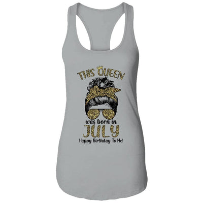 This Queen Was Born In July Happy Birthday To Me Leopard-T-Shirt & Tank Top-Women's Ideal Racerback Tank-Heather Grey