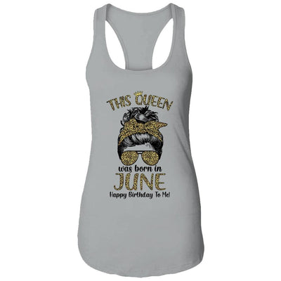 This Queen Was Born In June Happy Birthday To Me Leopard-T-Shirt & Tank Top-Women's Ideal Racerback Tank-Heather Grey