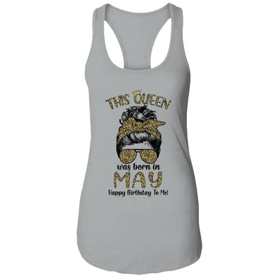 This Queen Was Born In May Happy Birthday To Me Leopard-T-Shirt & Tank Top-Women's Ideal Racerback Tank-Heather Grey