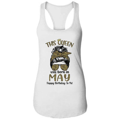 This Queen Was Born In May Happy Birthday To Me Leopard-T-Shirt & Tank Top-Women's Ideal Racerback Tank-White