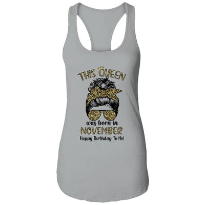 This Queen Was Born In November Happy Birthday To Me Leopard-T-Shirt & Tank Top-Women's Ideal Racerback Tank-Heather Grey