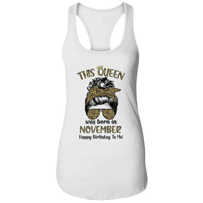 This Queen Was Born In November Happy Birthday To Me Leopard-T-Shirt & Tank Top-Women's Ideal Racerback Tank-White