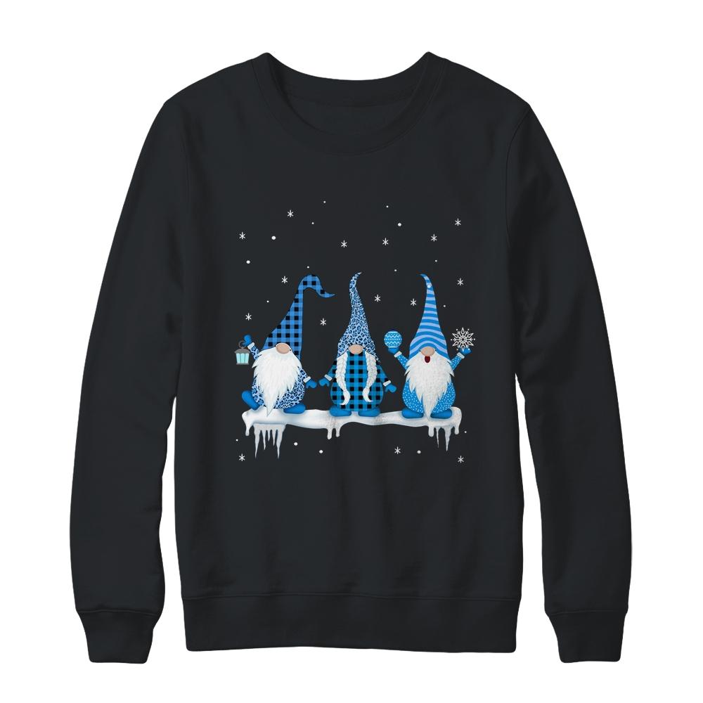 Three Christmas Gnomes Funny Humor Santa Blue Christmas-T-Shirt & Sweatshirt-Crewneck Sweatshirt-Black