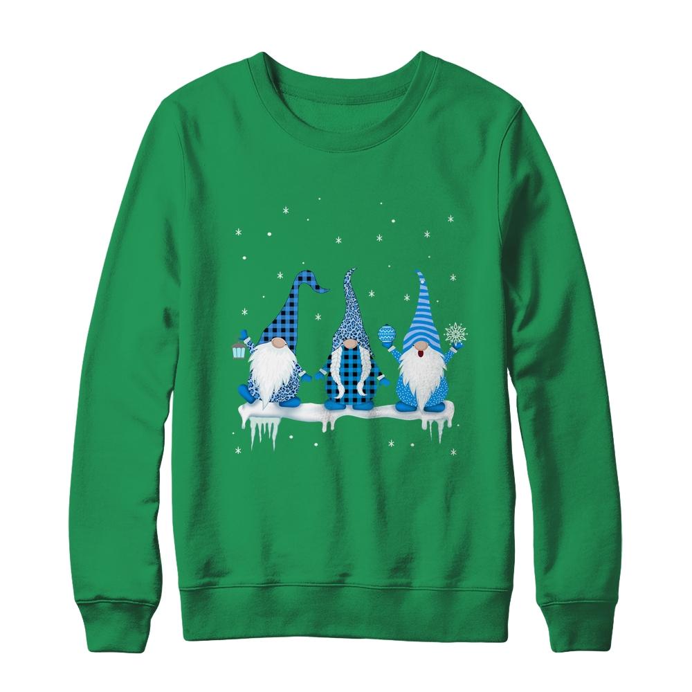 Three Christmas Gnomes Funny Humor Santa Blue Christmas-T-Shirt & Sweatshirt-Crewneck Sweatshirt-Irish Green