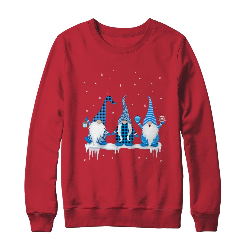 Three Christmas Gnomes Funny Humor Santa Blue Christmas-T-Shirt & Sweatshirt-Crewneck Sweatshirt-Red