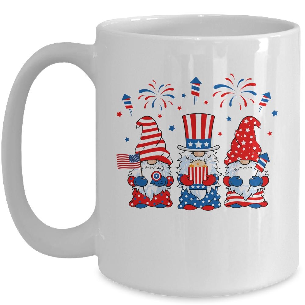 Three Gnomes Celebrating Independence Day 4th Of July Mug-Coffee Mug-Mug-White