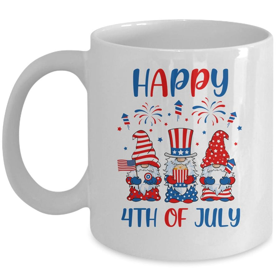 Three Gnomes Celebrating Independence Day USA 4th Of July Mug-Coffee Mug-Mug-White