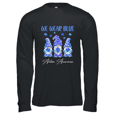Three Gnomes Holding Blue Puzzle Autism Awareness-T-Shirt & Hoodie-Long Sleeve T-Shirt-Black