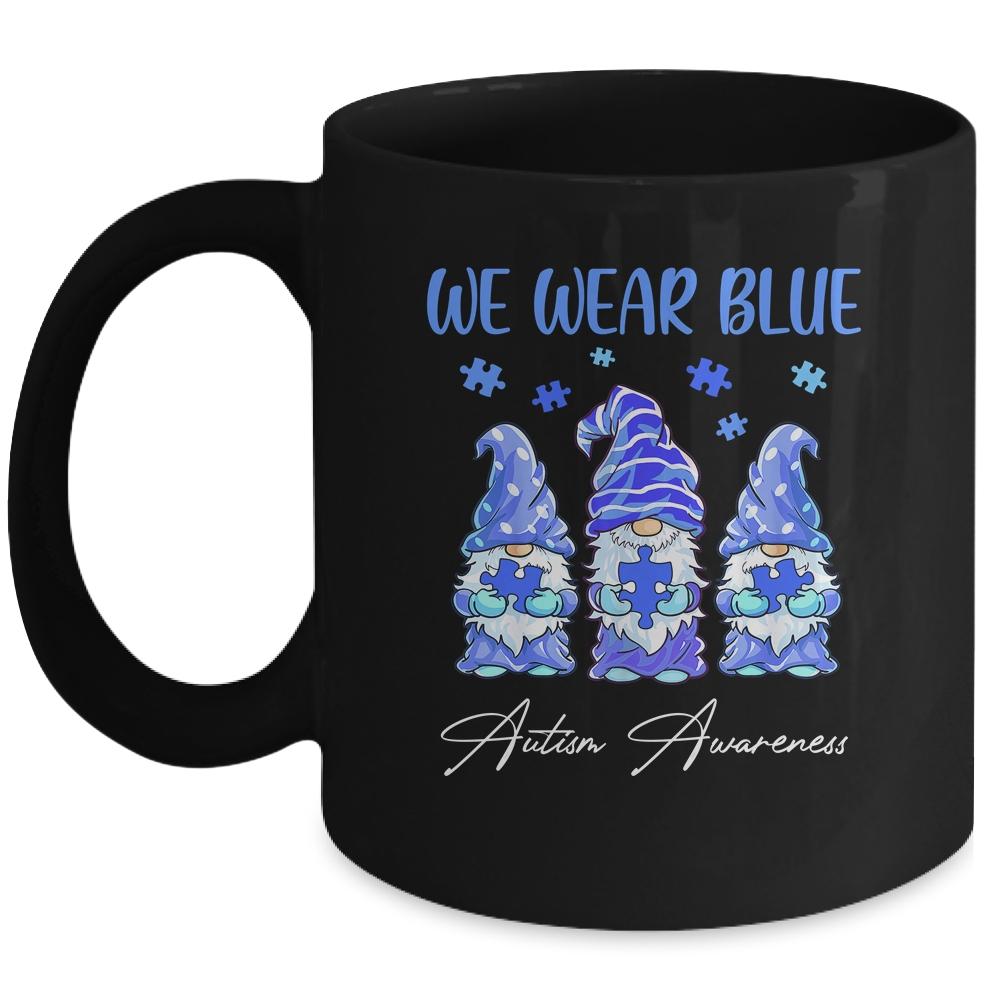 Three Gnomes Holding Blue Puzzle Autism Awareness Mug
