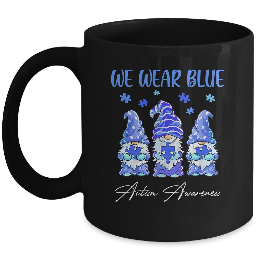 Three Gnomes Holding Blue Puzzle Autism Awareness Mug-Coffee Mug-Mug-Black