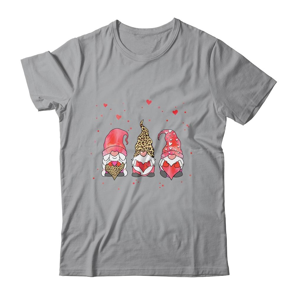 Three Gnomes Holding Heart Leopard Happy Valentine's Day-T-Shirt & Tank Top-Classic T-Shirt-Sport Grey