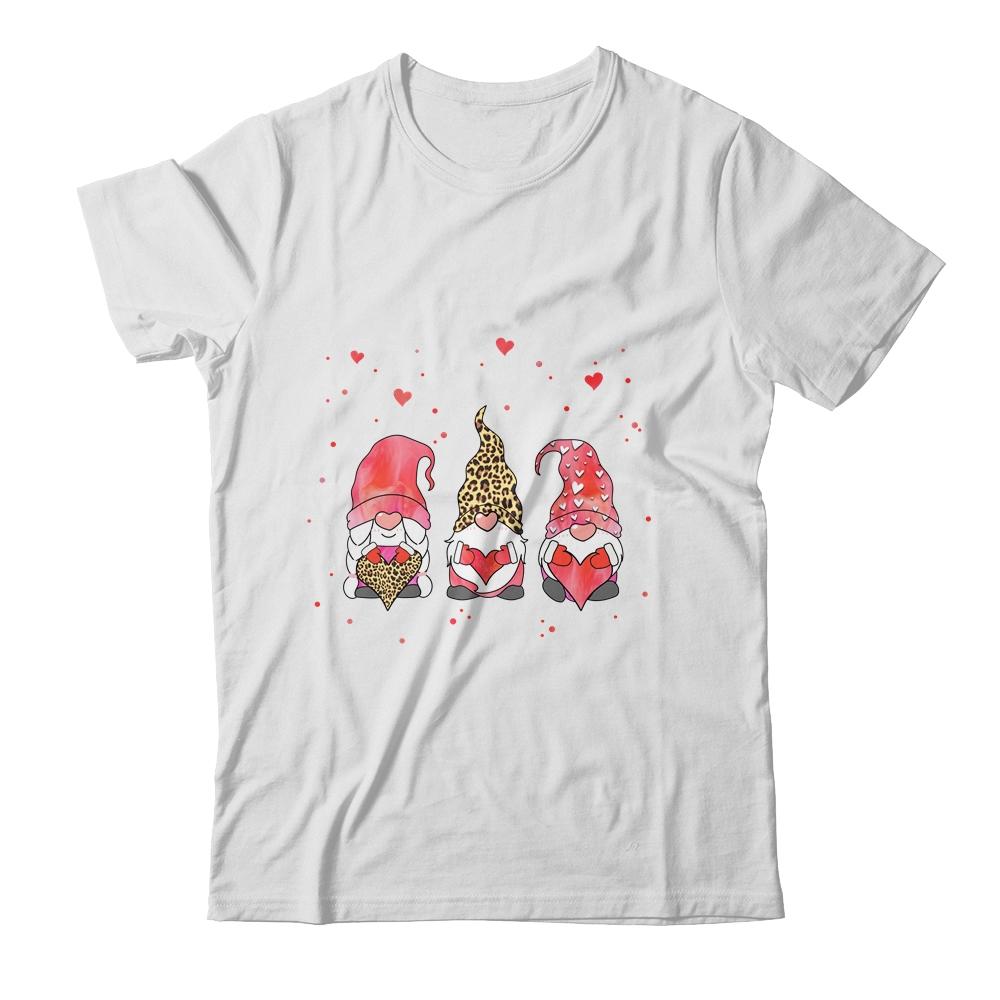 Three Gnomes Holding Heart Leopard Happy Valentine's Day-T-Shirt & Tank Top-Classic T-Shirt-White