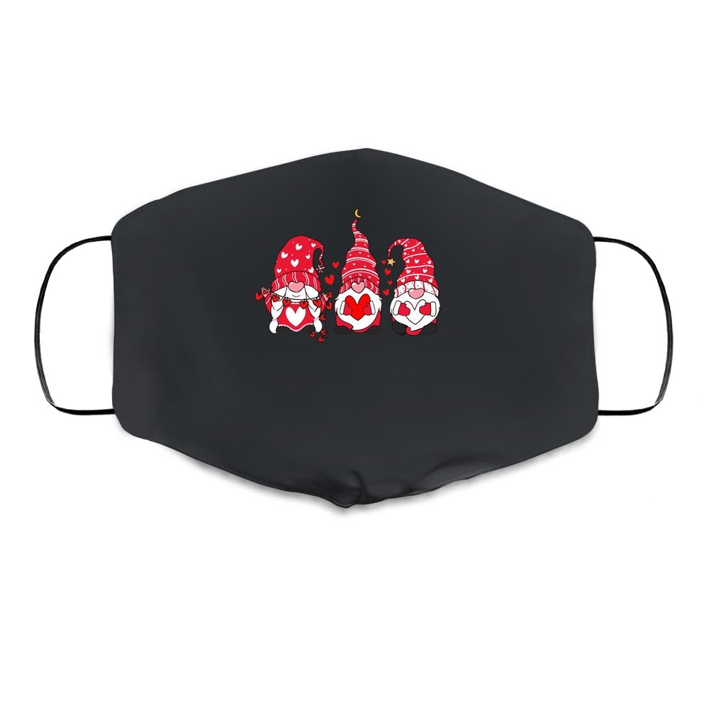 Three Gnomes Holding Hearts Valentines Day Gift For Her Cloth Face Mask