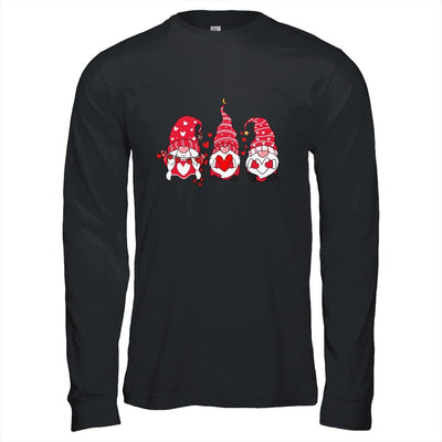 Three Gnomes Holding Hearts Valentines Day Gift For Her-T-Shirt & Hoodie-Long Sleeve T-Shirt-Black