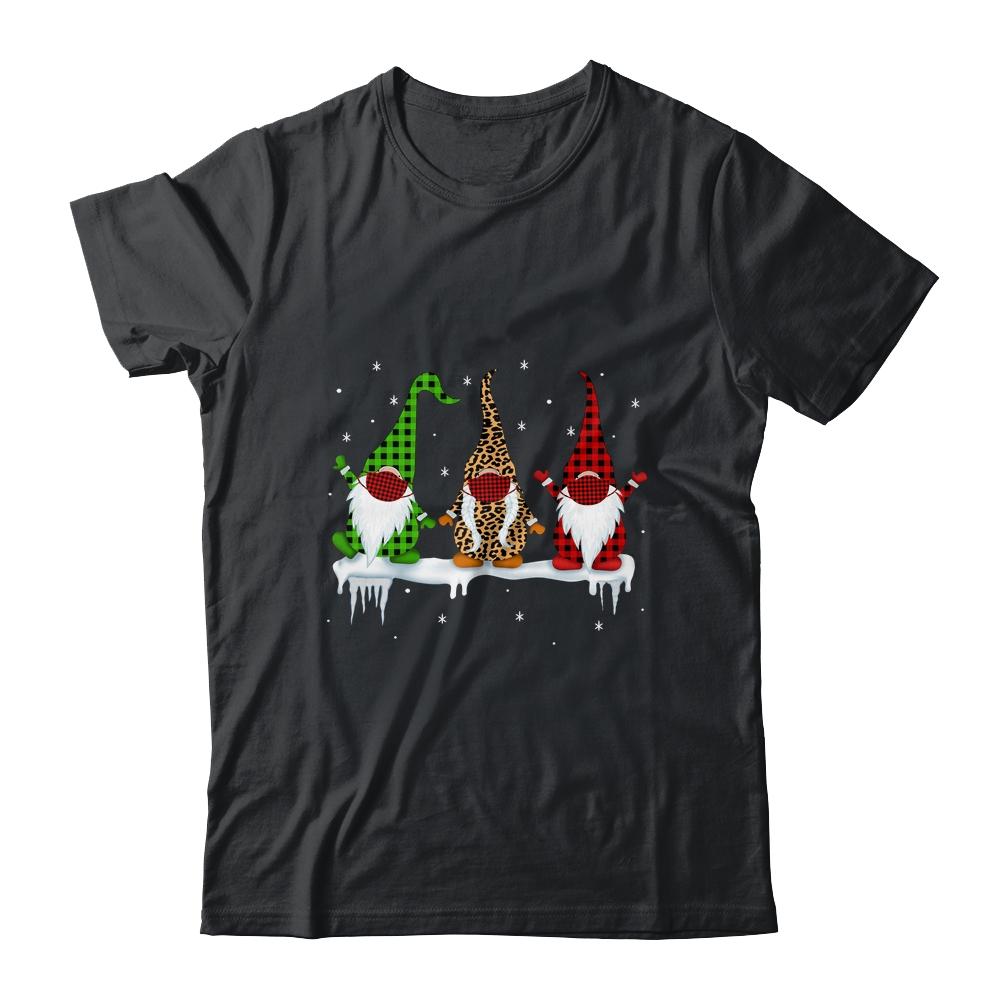 Three Gnomes Wearing Christmas Mask Buffalo Plaid Leopard-T-Shirt & Sweatshirt-Classic T-Shirt-Black