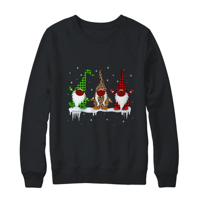 Three Gnomes Wearing Christmas Mask Buffalo Plaid Leopard-T-Shirt & Sweatshirt-Crewneck Sweatshirt-Black
