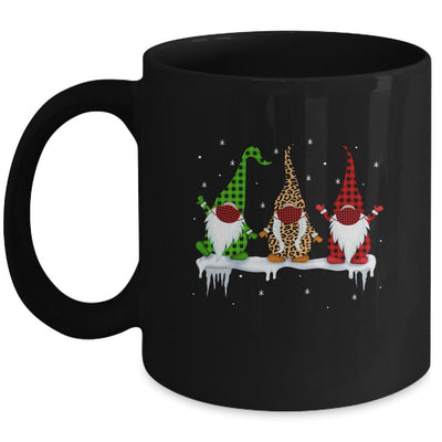 Three Gnomes Wearing Christmas Mask Buffalo Plaid Leopard Mug-Coffee Mug-Mug-Black