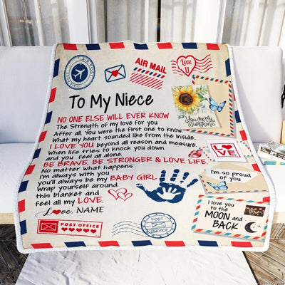 Personalized To My Niece From Aunt Auntie Blanket Letter Airmail The Strength Of My Love For You Niece Birthday Christmas Customized Fleece Blanket-Blanket-