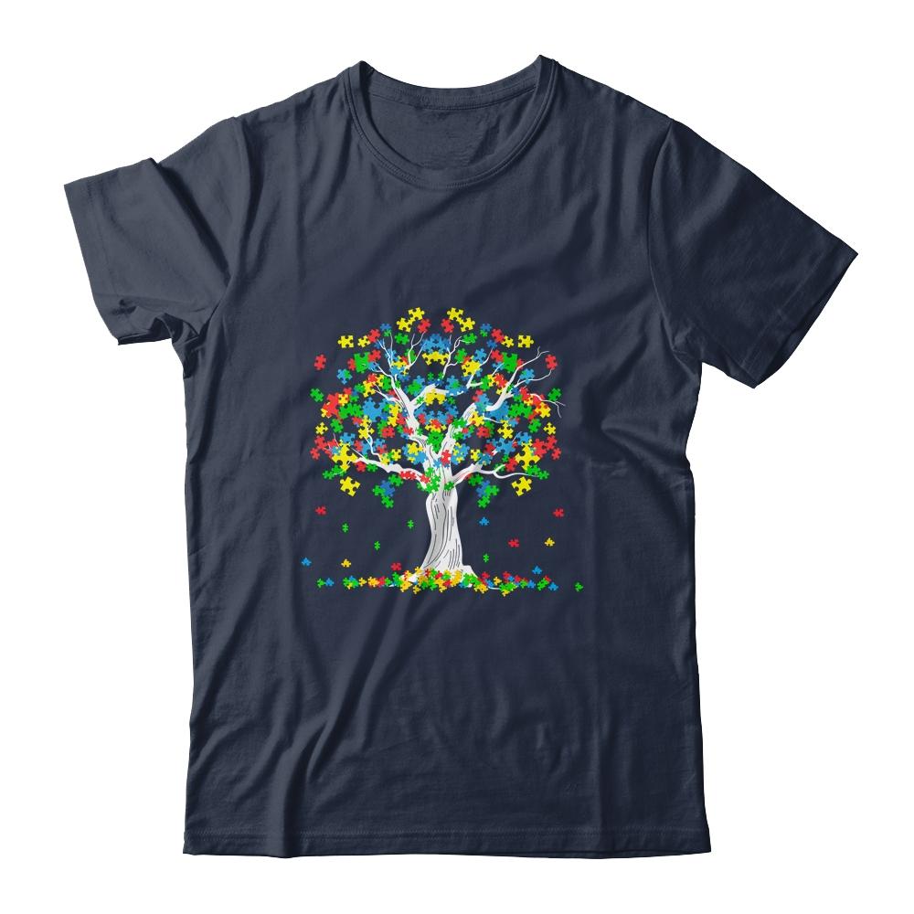 Tree Of Life Autism Awareness Month Funny ASD Supporter-T-Shirt & Hoodie-Classic T-Shirt-Navy