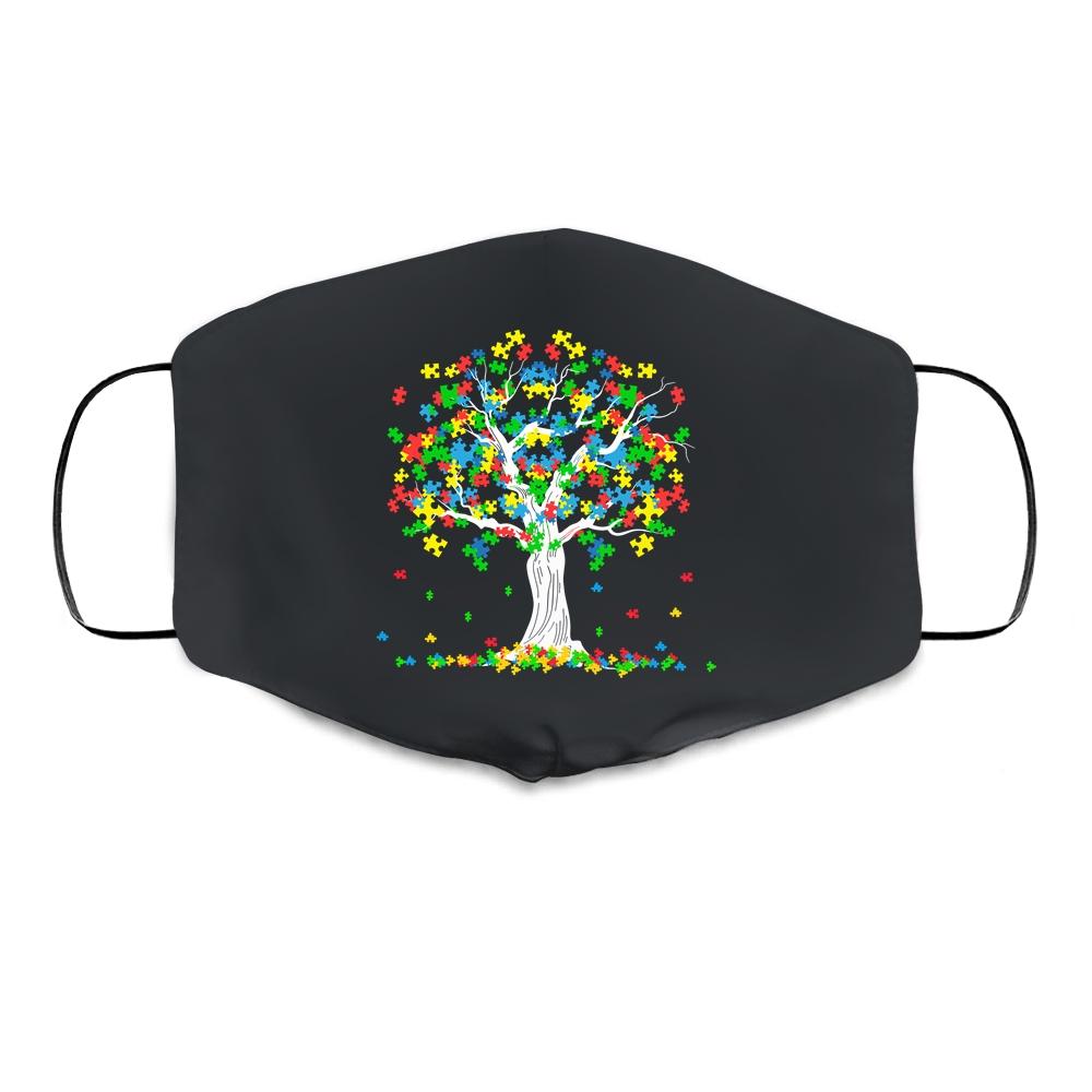 Tree Of Life Autism Awareness Month Funny ASD Supporter Cloth Face Mask-Cloth Face Mask-Cloth Face Mask-Black