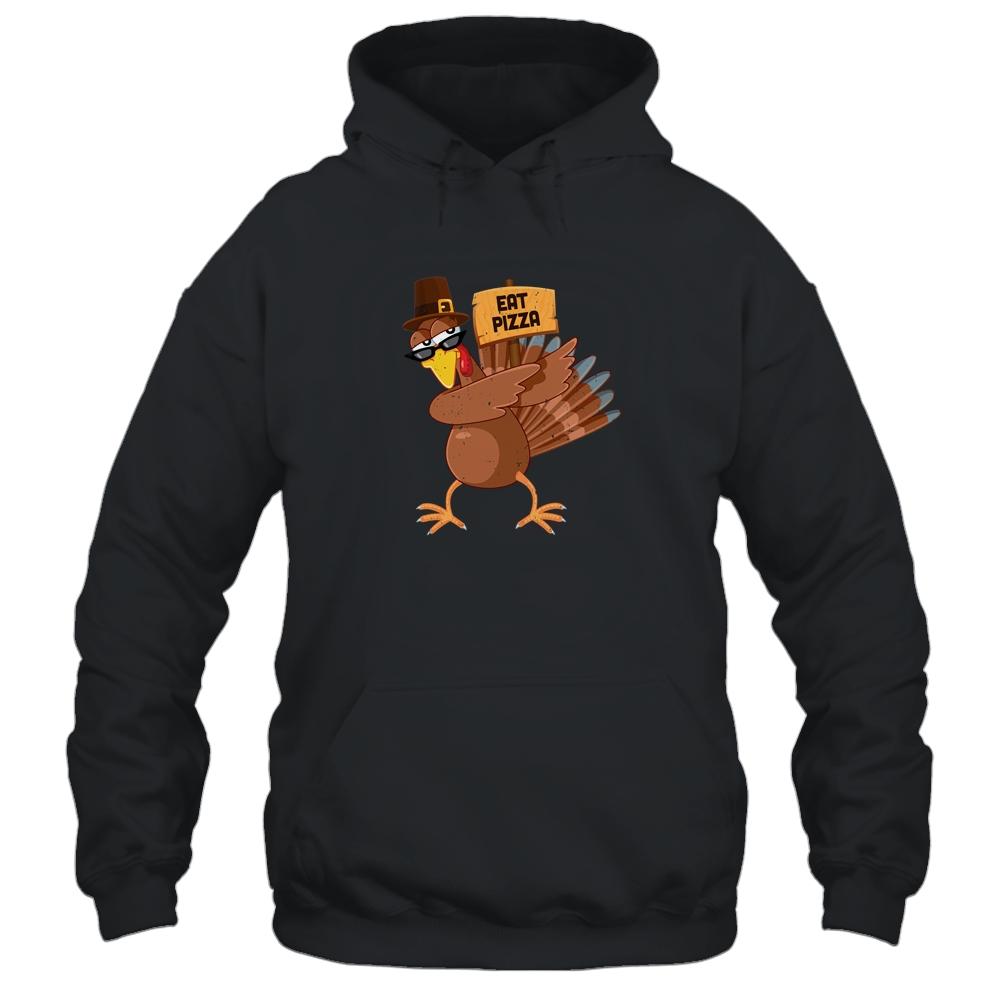 Turkey Eat Pizza Thanksgiving Funny Boys Girls Kids Gift-T-Shirt & Hoodie-Pullover Hoodie-Black