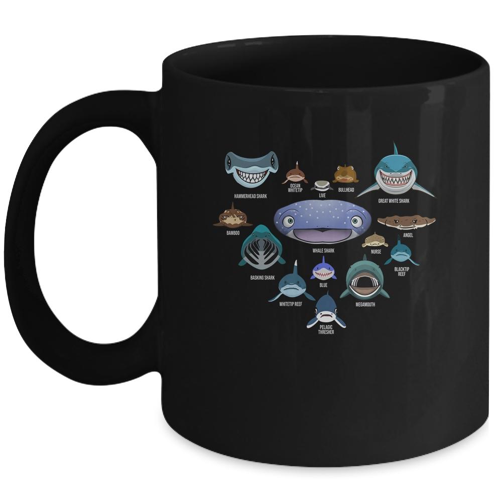 Types Of Shark Faces Shark Heart Lover Gift Mug-Coffee Mug-Mug-Black