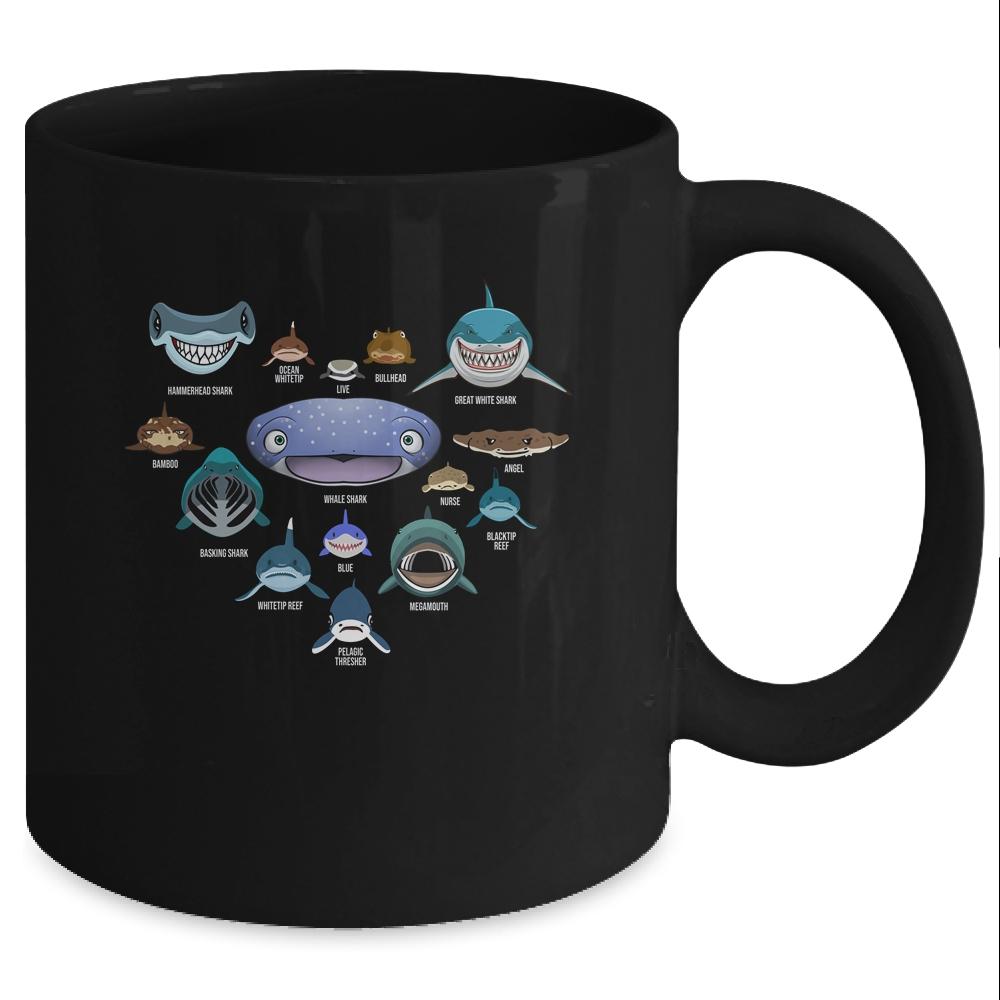Types Of Shark Faces Shark Heart Lover Gift Mug-Coffee Mug-Mug-Black