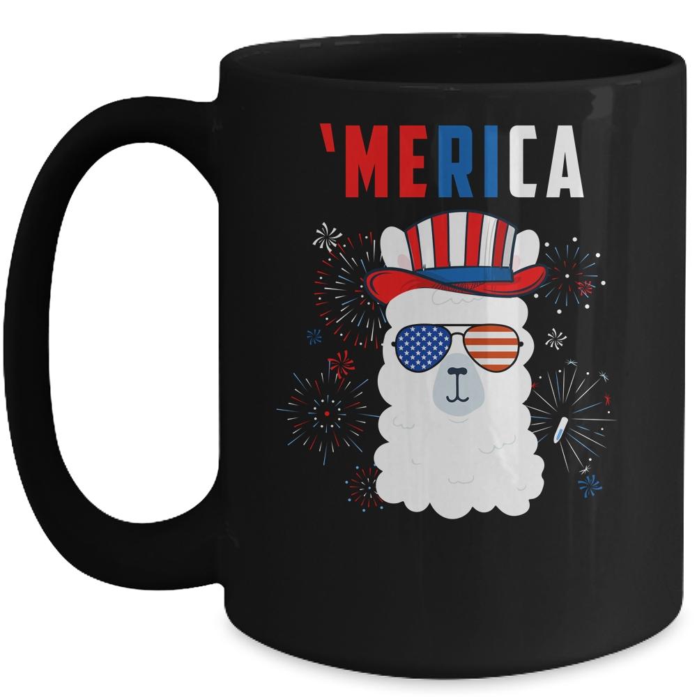 USA Patriotic American Llama July 4th Alpaca Mug-Coffee Mug-Mug-Black