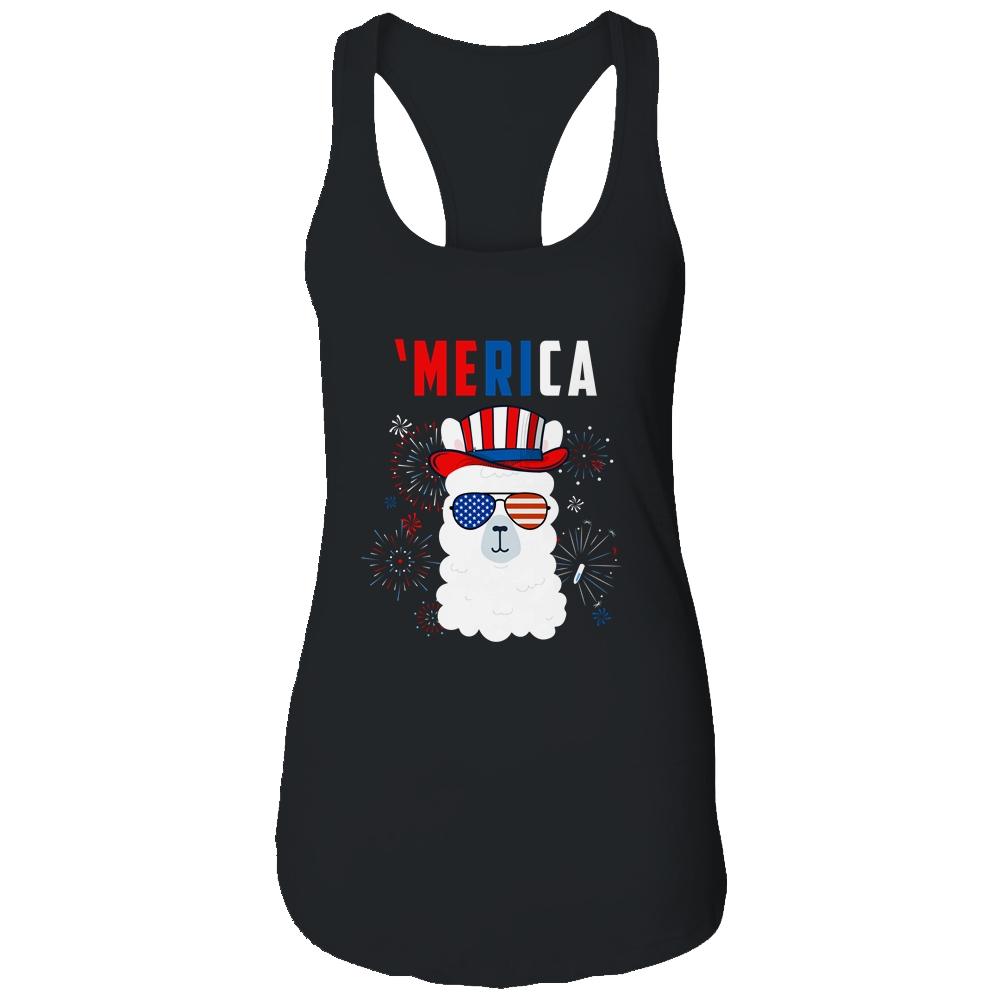 USA Patriotic American Llama July 4th Alpaca-T-Shirt & Tank Top-Women's Ideal Racerback Tank-Black