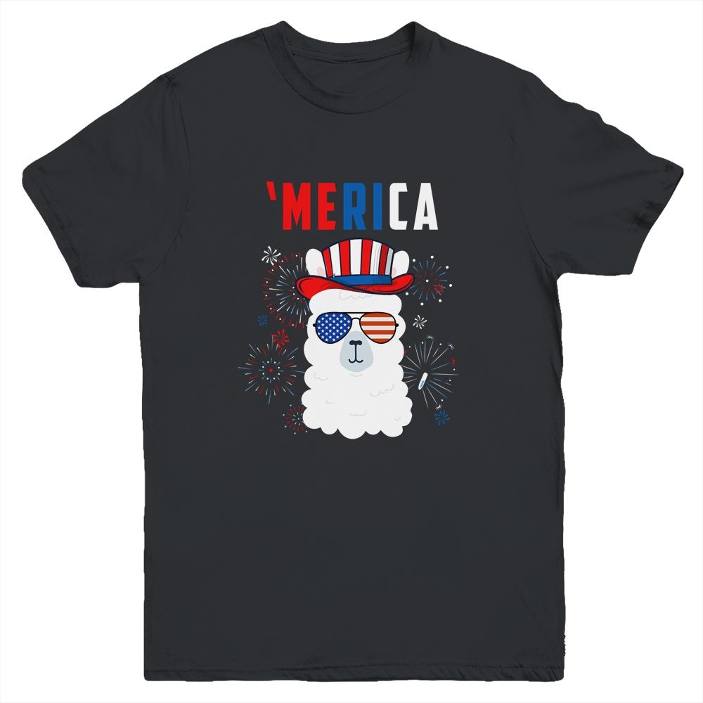 USA Patriotic American Llama July 4th Alpaca Youth-Youth Shirt-Youth T-Shirt-Black