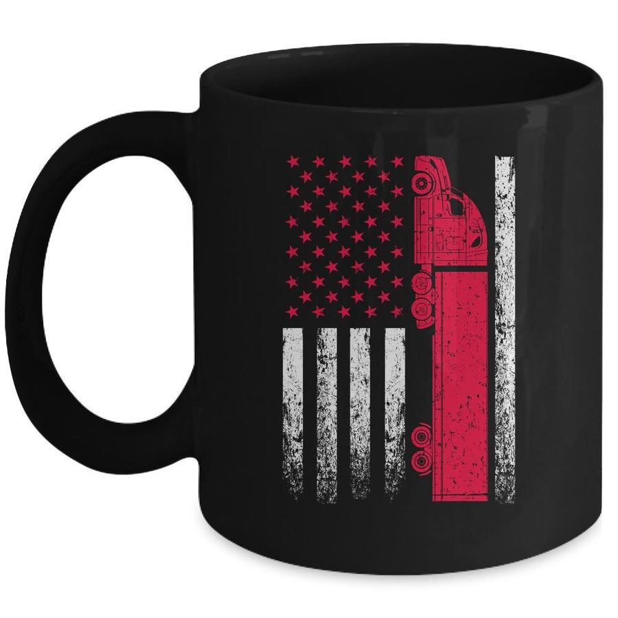 US American Flag Semi Truck Driver 18 Wheeler Trucker Gift Mug-Coffee Mug-Mug-Black