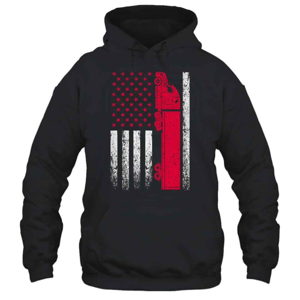 US American Flag Semi Truck Driver 18 Wheeler Trucker Gift-T-Shirt & Hoodie-Pullover Hoodie-Black
