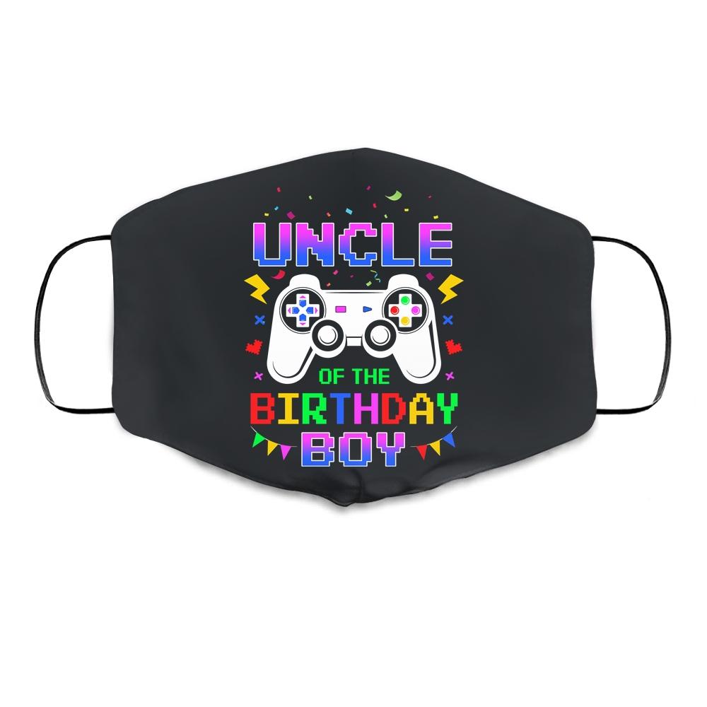 Uncle Of The Birthday Boy Video Gamer Cloth Face Mask-Cloth Face Mask-Cloth Face Mask-Black