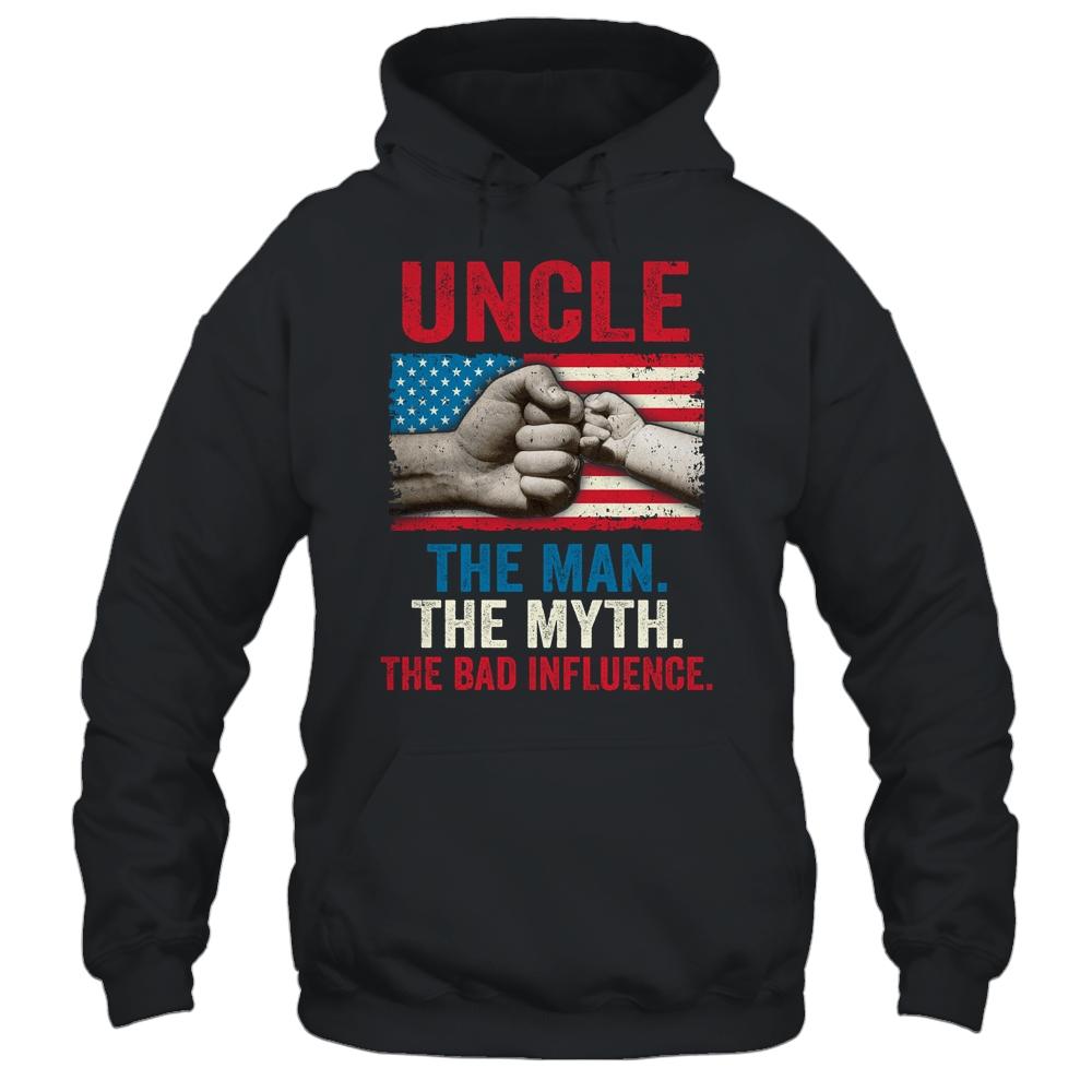Uncle The Man The Myth The Bad Influence American Flag-T-Shirt & Hoodie-Pullover Hoodie-Black