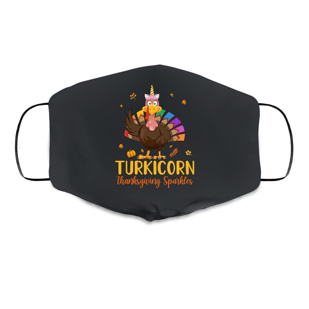 Unicorn Turkey Funny Thanksgiving Girls Gift Cloth Face Mask-Cloth Face Mask-Cloth Face Mask-Black