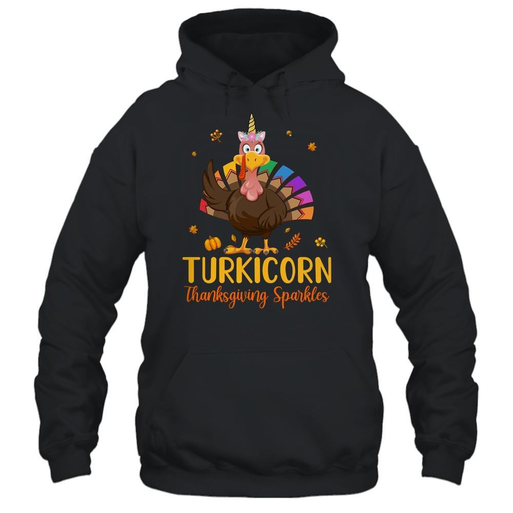 Unicorn Turkey Funny Thanksgiving Girls Gift-T-Shirt & Tank Top-Pullover Hoodie-Black