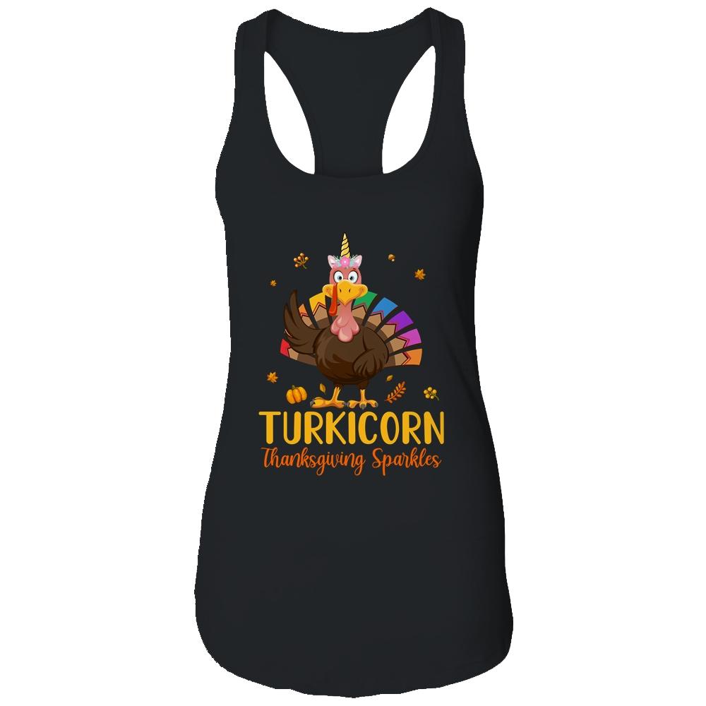 Unicorn Turkey Funny Thanksgiving Girls Gift-T-Shirt & Tank Top-Women's Ideal Racerback Tank-Black