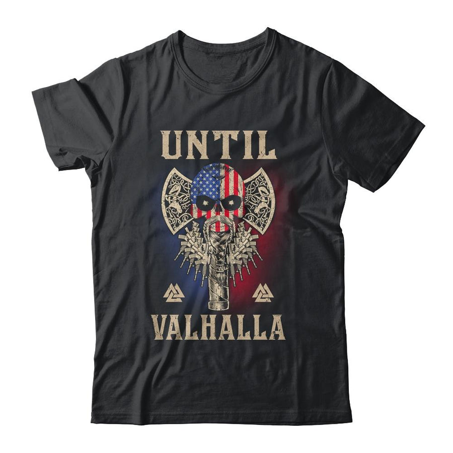 Until Valhalla Viking US Flag Skull Vintage-T-Shirt & Hoodie-Classic T-Shirt-Black