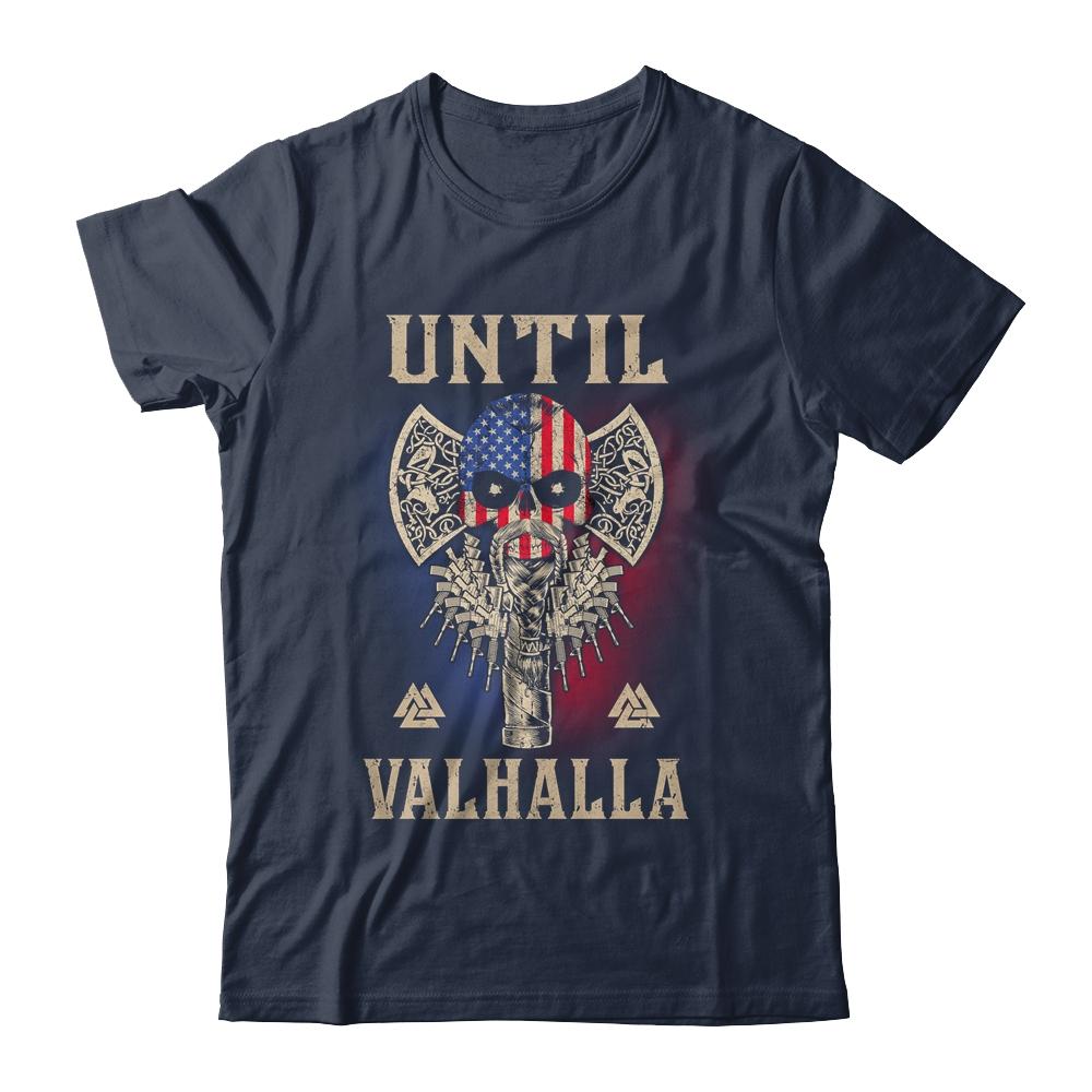 Until Valhalla Viking US Flag Skull Vintage-T-Shirt & Hoodie-Classic T-Shirt-Navy