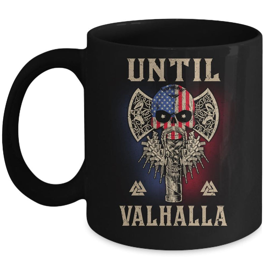 Until Valhalla Viking US Flag Skull Vintage Mug-Coffee Mug-Mug-Black