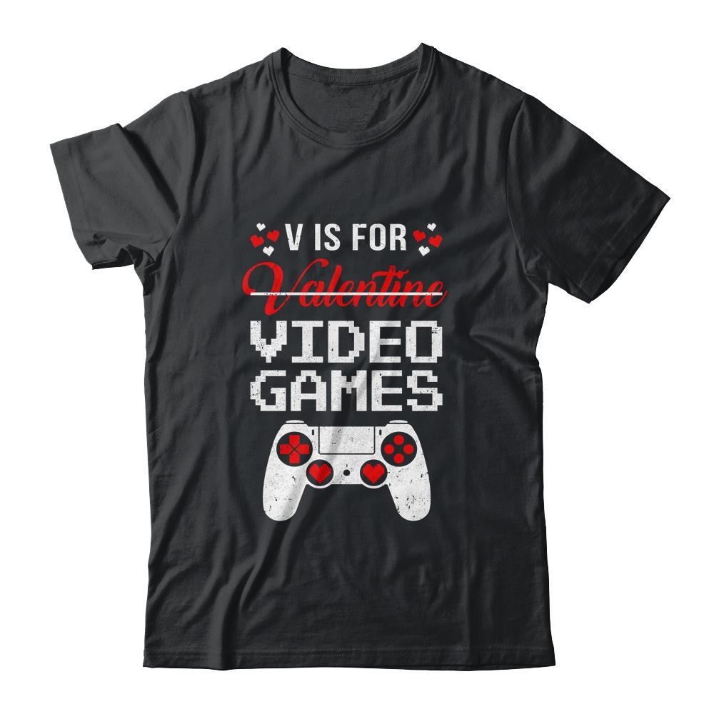 V Is For Video Games Valentines Day Funny Gamer Boy Men Gift-T-Shirt & Hoodie-Classic T-Shirt-Black