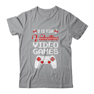 V Is For Video Games Valentines Day Funny Gamer Boy Men Gift-T-Shirt & Hoodie-Classic T-Shirt-Sport Grey