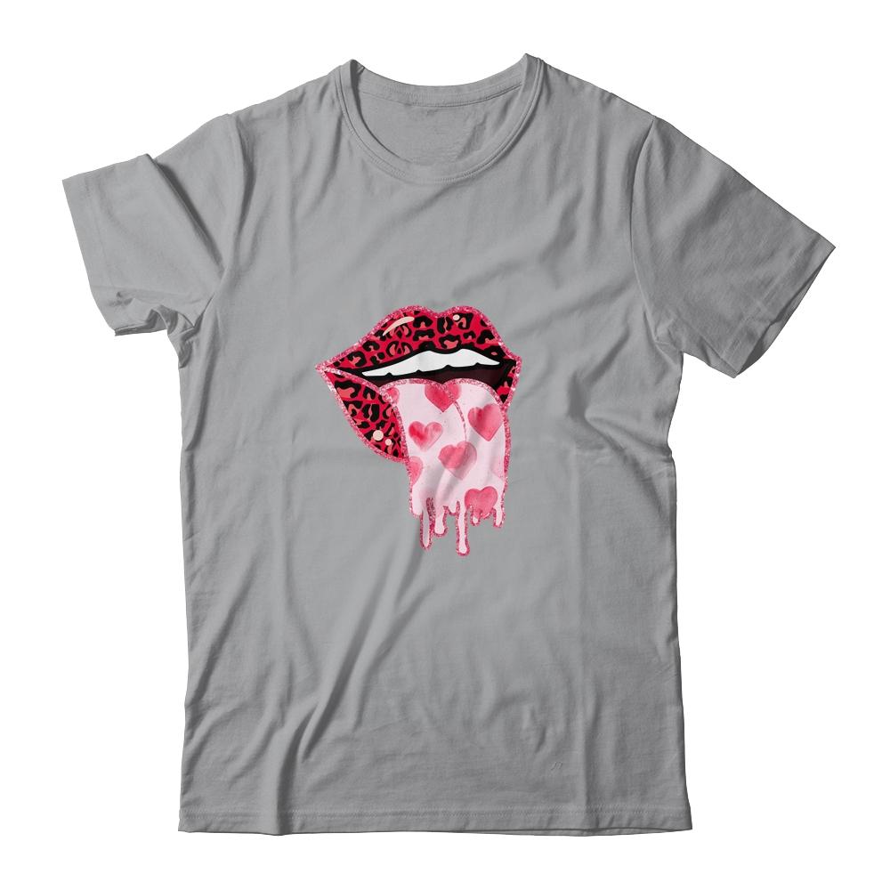 Valentine's Day Lip Tongue Out Leopard Lips Heart Tongue-T-Shirt & Tank Top-Classic T-Shirt-Sport Grey