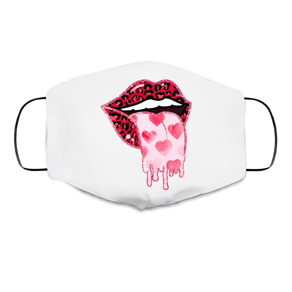 Valentine's Day Lip Tongue Out Leopard Lips Heart Tongue Cloth Face Mask-Cloth Face Mask-Cloth Face Mask-White