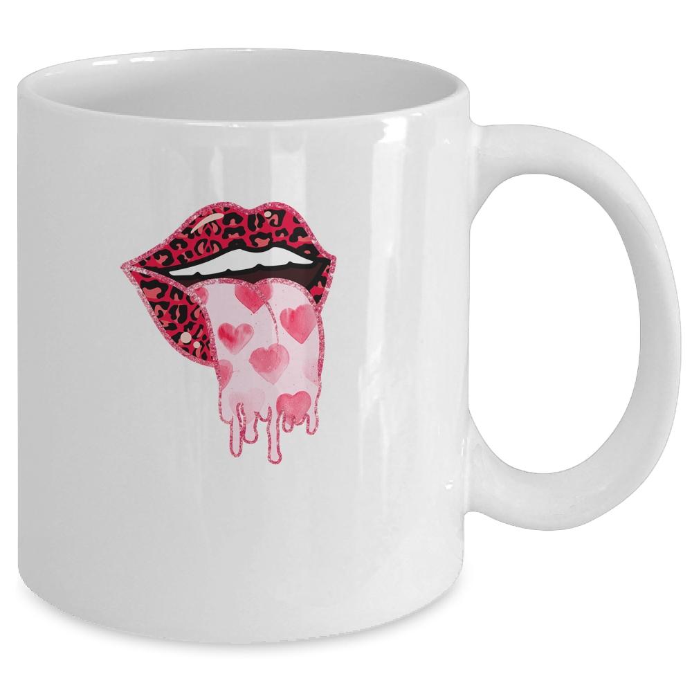 Valentine's Day Lip Tongue Out Leopard Lips Heart Tongue Mug-Coffee Mug-Mug-White