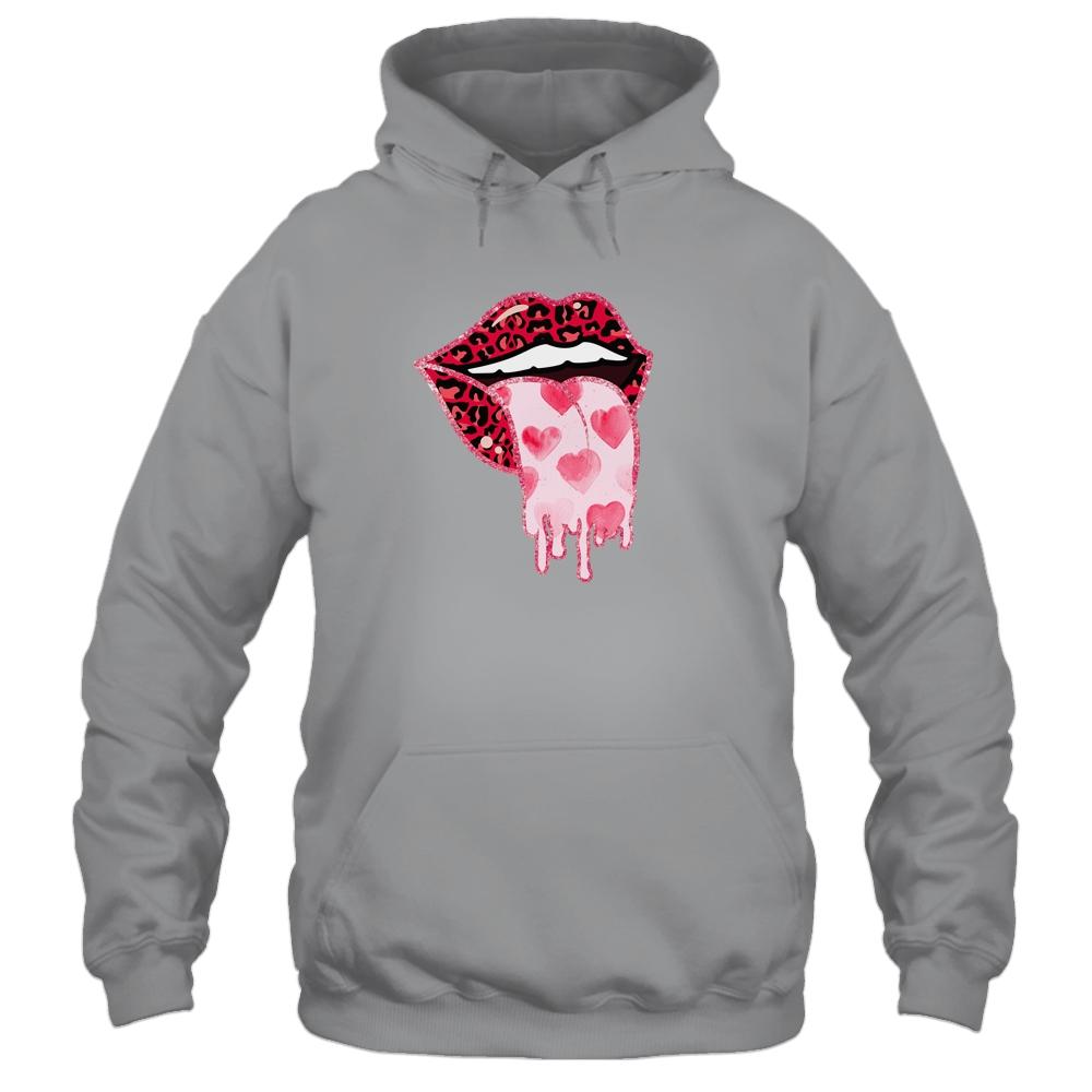 Valentine's Day Lip Tongue Out Leopard Lips Heart Tongue-T-Shirt & Tank Top-Pullover Hoodie-Sport Grey