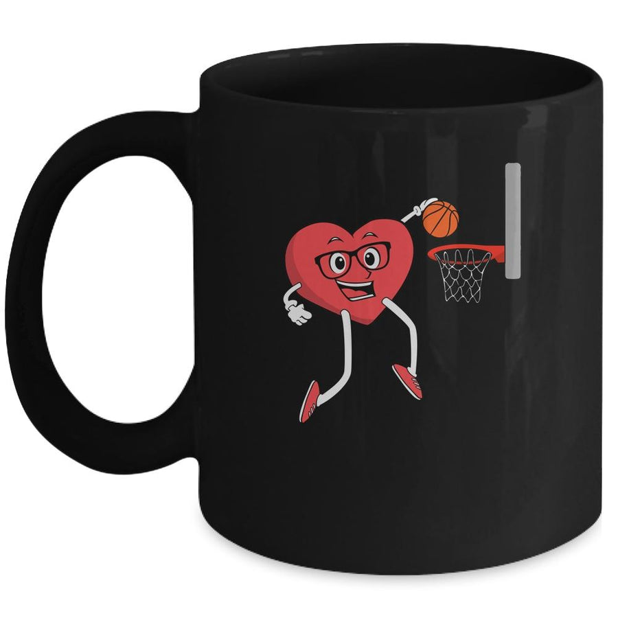 Valentines Day Heart Dunking Basketball Boys Girls Kids Gift Mug-Coffee Mug-Mug-Black