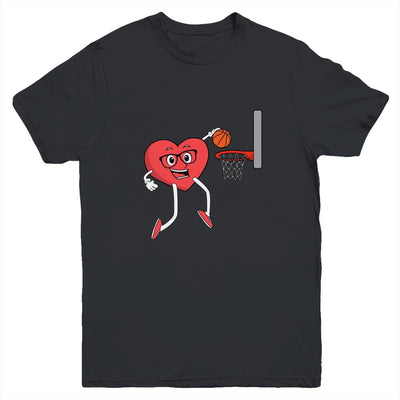 Valentines Day Heart Dunking Basketball Boys Girls Kids Gift Youth-Youth Shirt-Youth T-Shirt-Black