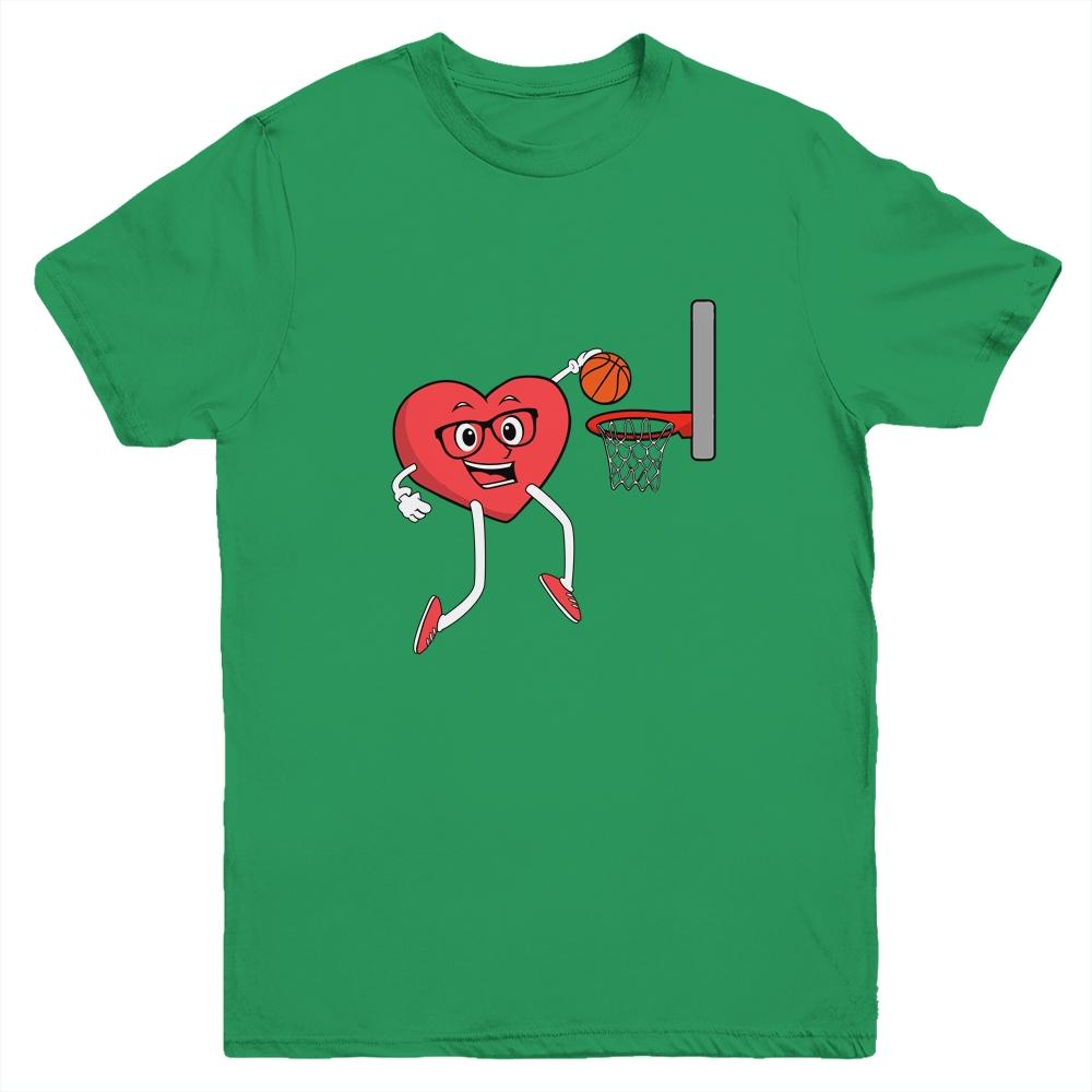 Valentines Day Heart Dunking Basketball Boys Girls Kids Gift Youth-Youth Shirt-Youth T-Shirt-Irish Green